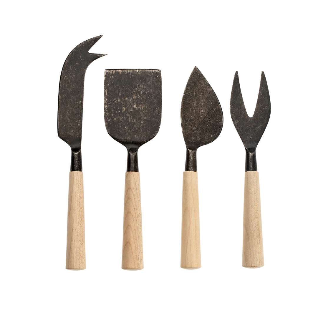 Maple Wood Cheese Knives S/4, Tumbled Black