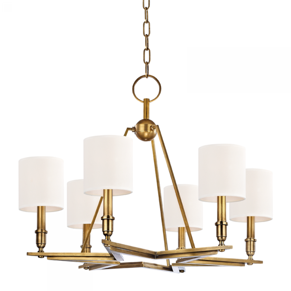 6 LIGHT CHANDELIER w/WHITE SHADE