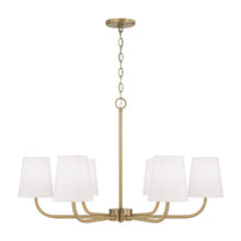 Load image into Gallery viewer, 6-Light Chandelier in Aged Brass with White Fabric Stay-Straight Shades

