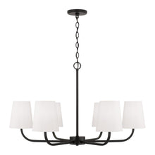 Load image into Gallery viewer, 6-Light Chandelier in Matte Black with White Fabric Stay-Straight Shades
