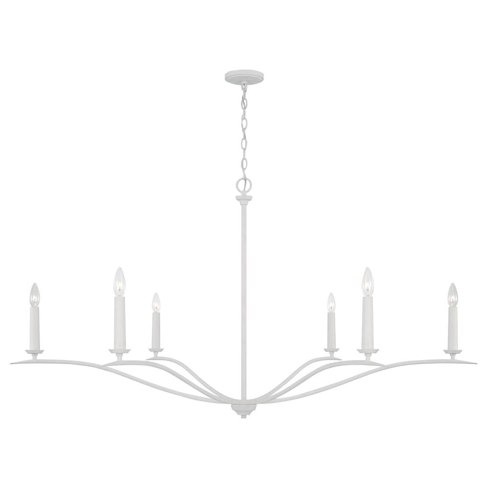 6-Light Elongated Chandelier in Textured White