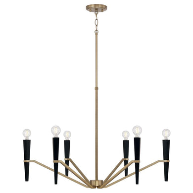 6-Light Chandelier in Aged Brass and Black