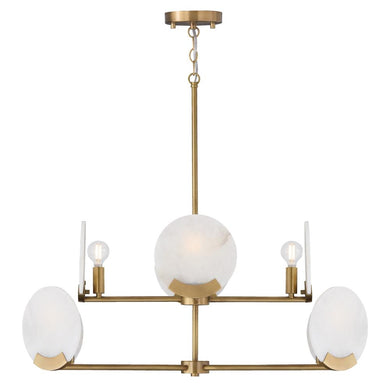 8-Light Two-Tier Chandelier in Aged Brass with Natural Alabaster Stone