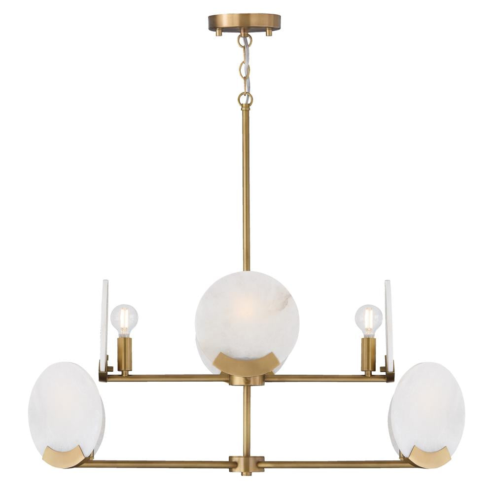 8-Light Two-Tier Chandelier in Aged Brass with Natural Alabaster Stone
