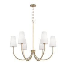 Load image into Gallery viewer, 6-Light Transitional Chandelier in Aged Brass with Tapered Soft White Glass
