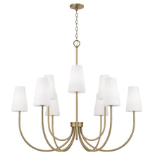 Load image into Gallery viewer, 9-Light Two-Tier Chandelier in Aged Brass with Tapered Soft White Glass
