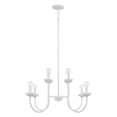 8-Light Chandelier in Matte White with Handcrafted Fluted Ceramic Accents