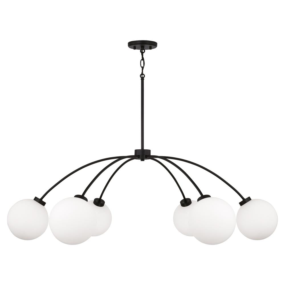 6-Light Chandelier in Matte Black with Soft White Glass Globes
