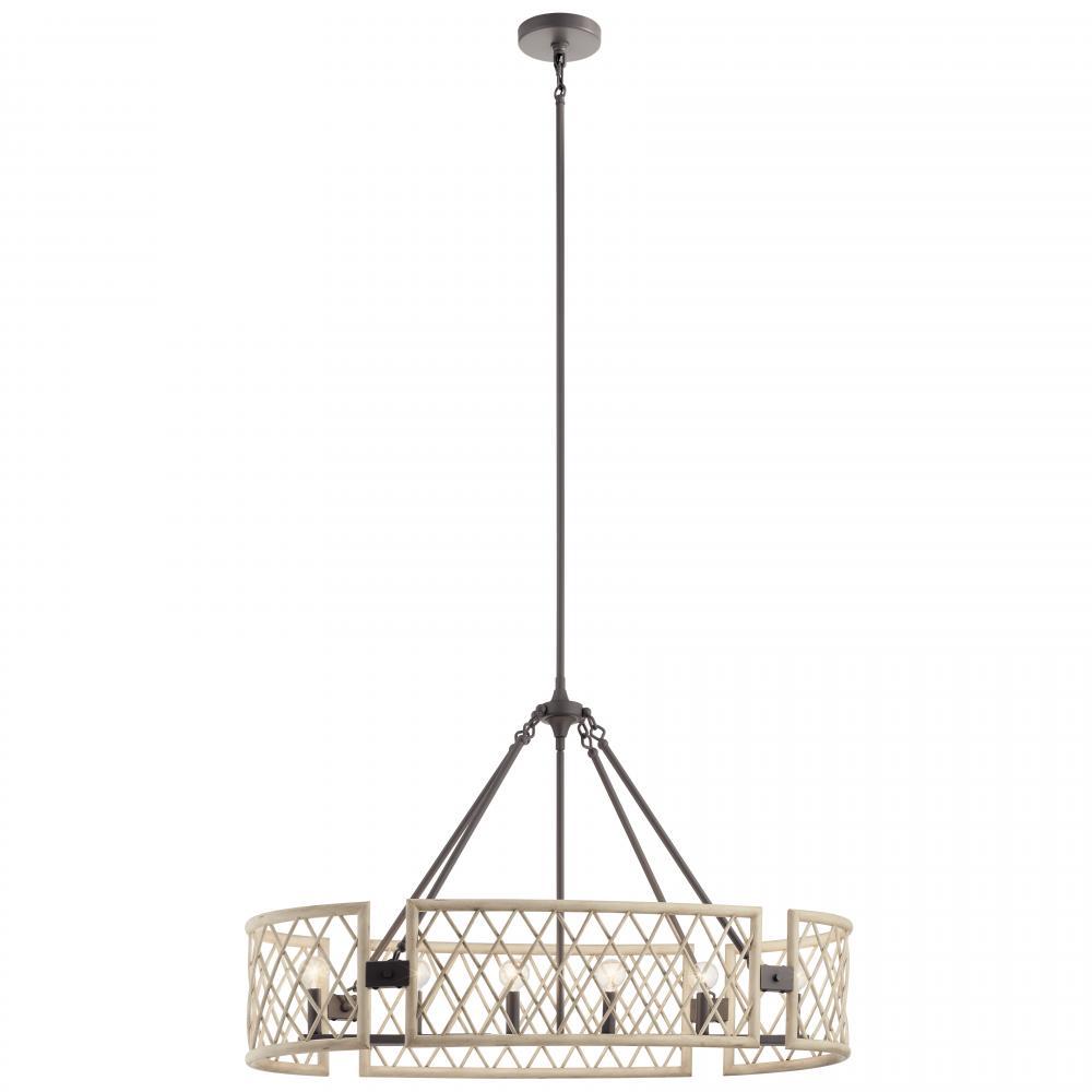 Oana?????6 Light Oval Chandelier White Washed Wood