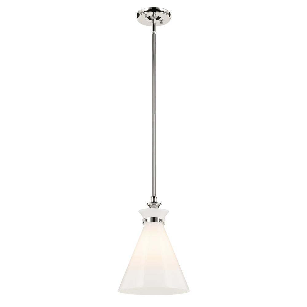Laria 10.5 Inch 1 Light Pendant with Opal Glass in Polished Nickel