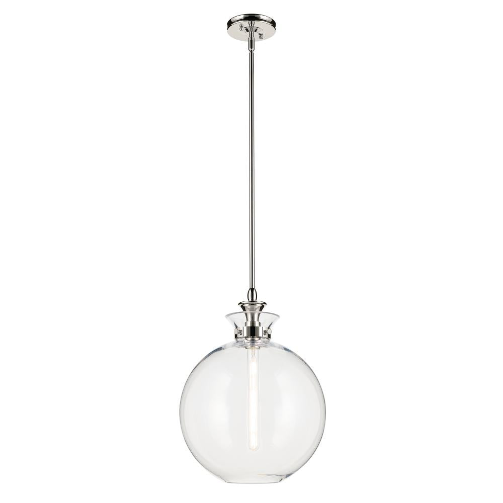 Laria 15 Inch 1 Light Pendant with Clear Glass in Polished Nickel