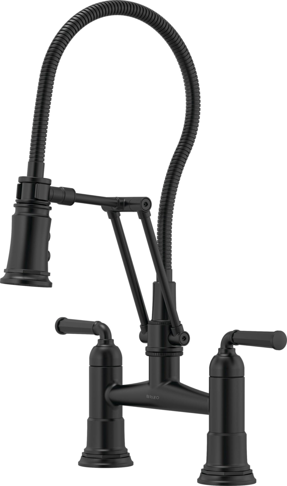 TWO HANDLE ARTICULATING BRIDGE FAUCET WITH FINISHED HOSE