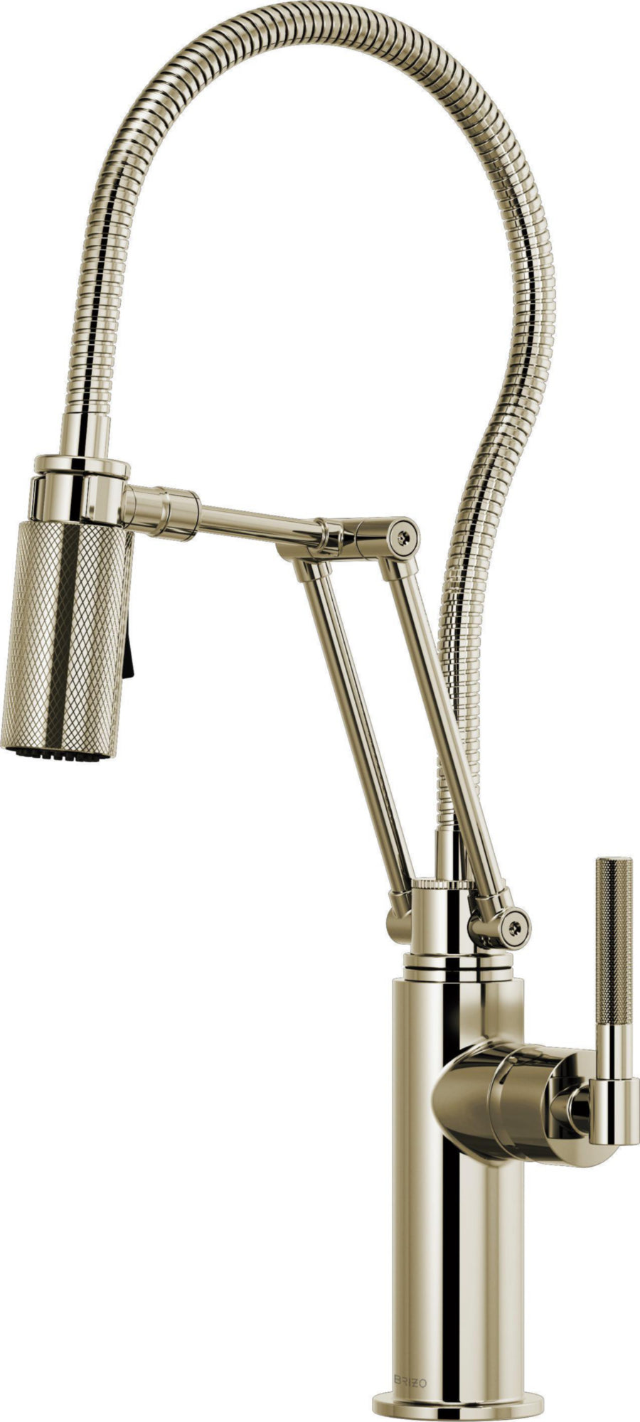 ARTICULATING FAUCET WITH KNURLED HANDLE AND FINISHED HOSE