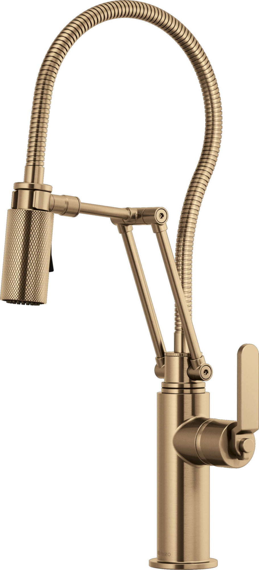 ARTICULATING FAUCET WITH INDUSTRIAL HANDLE AND FINISHED HOSE