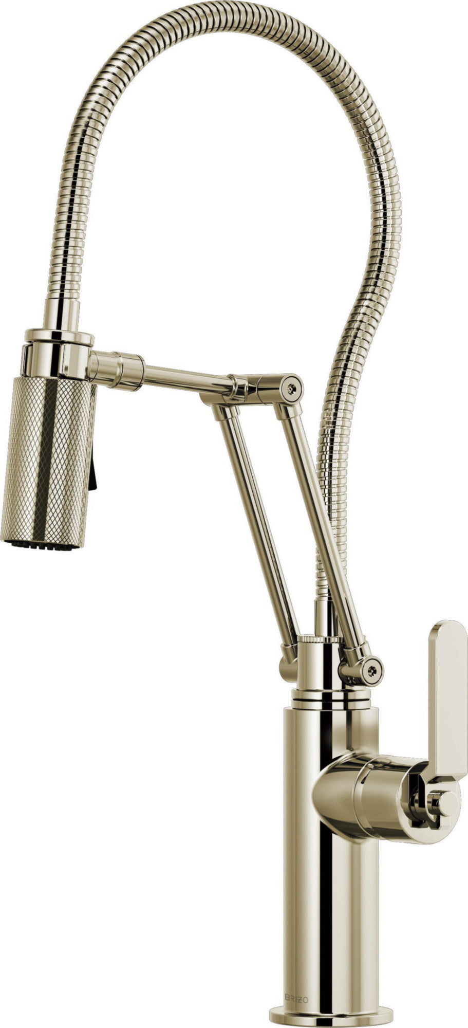 ARTICULATING FAUCET WITH INDUSTRIAL HANDLE AND FINISHED HOSE
