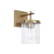 Load image into Gallery viewer, 1-Light Sconce in Aged Brass with Clear Beveled Fluted Glass
