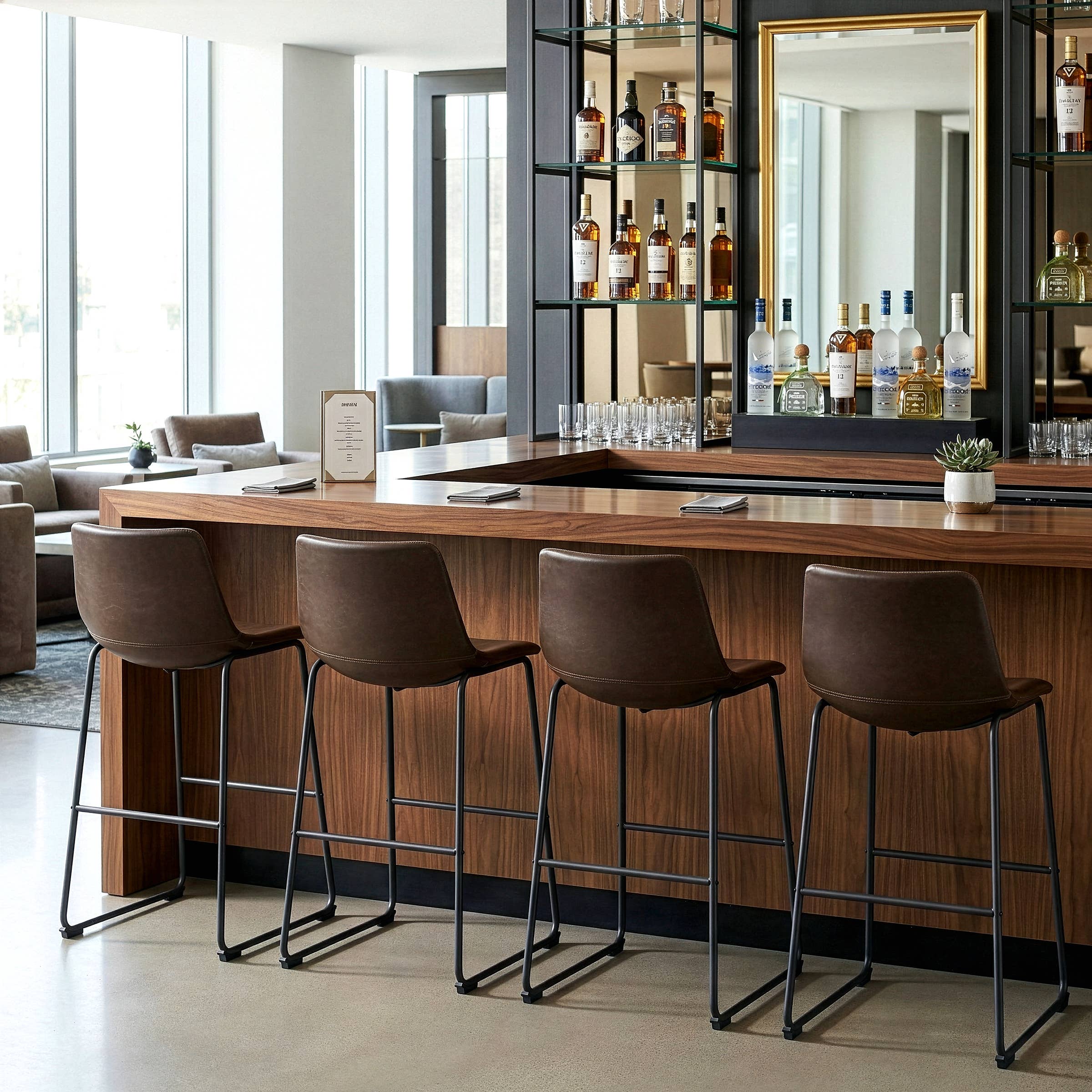 Set of 2 Adan Iron Frame Dark Brown Faux Leather Bar Stool