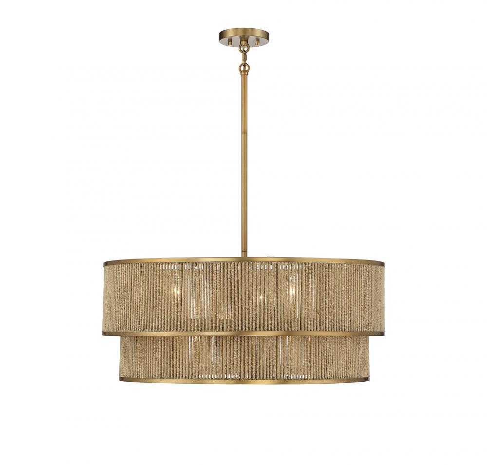 Ashburn 6-Light?Pendant in Warm Brass and Rope