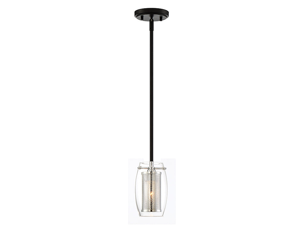 Dunbar 1-Light Mini-Pendant in Matte Black with Polished Chrome Accents
