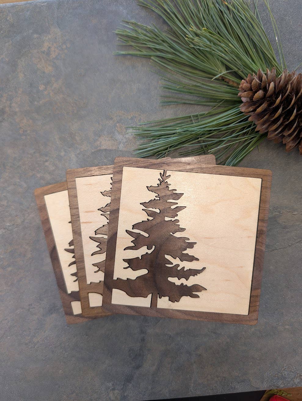Pine Tree Inlay Wood Coaster - Made in Canada Souvenir