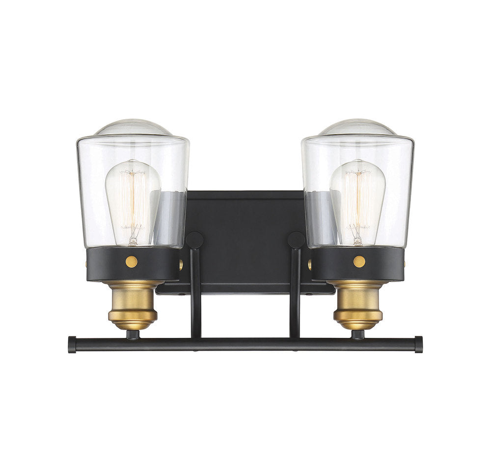 Macauley 2-Light Bathroom Vanity Light in Vintage Black with Warm Brass