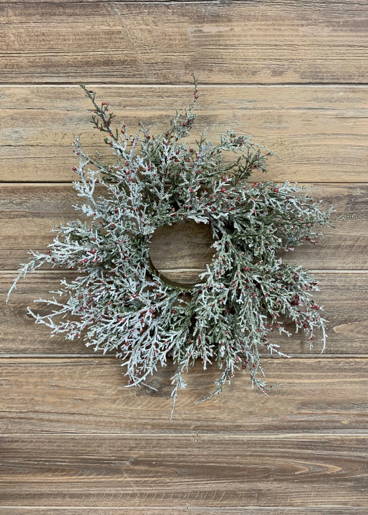 3" Inside Dim. 11" Outside Dim. Glittered Cedar & Red Berries Candle Ring