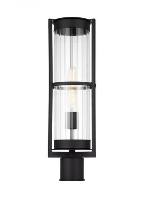 Alcona transitional 1-light LED outdoor exterior post lantern in black finish with clear fluted glas