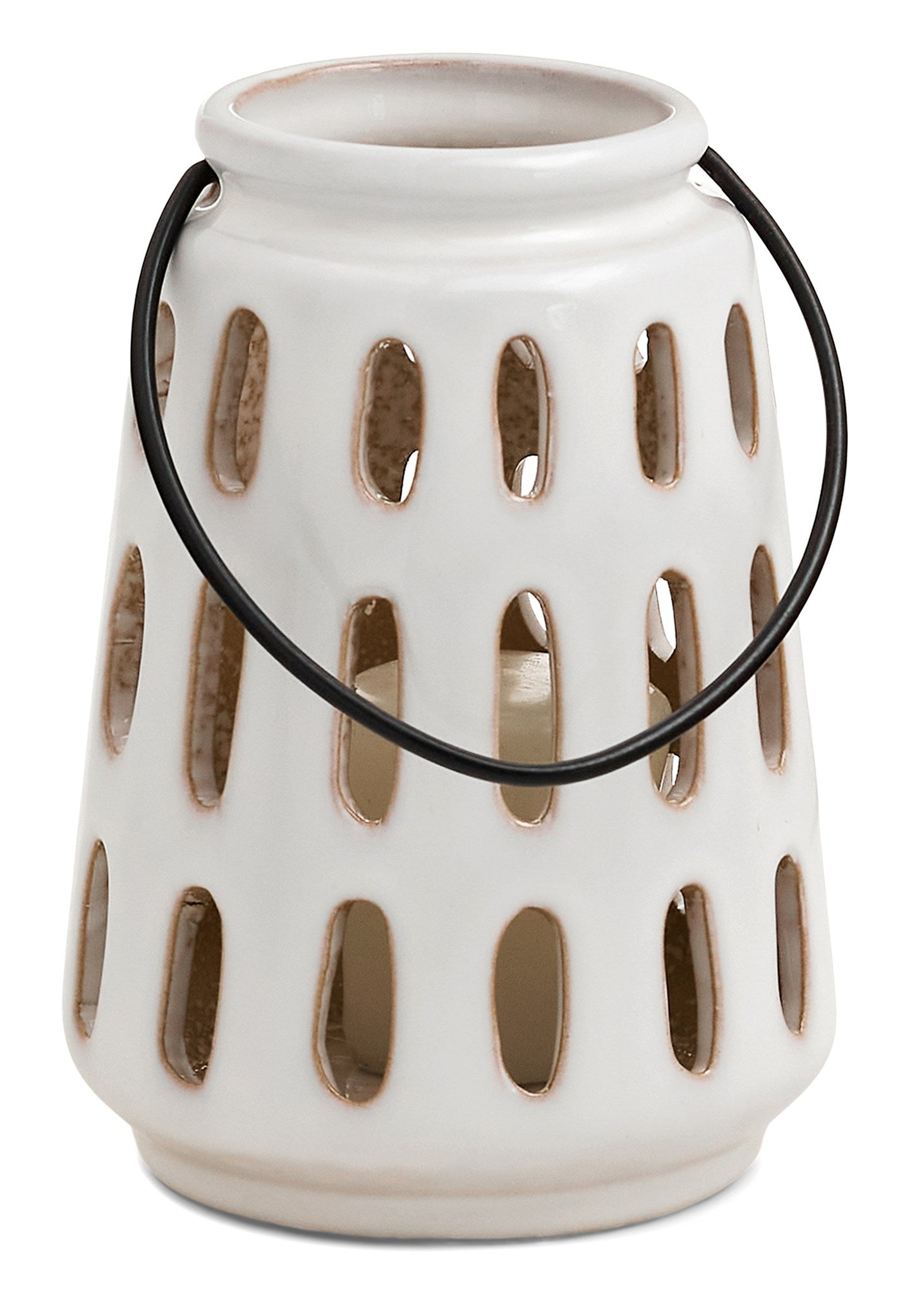 Lantern SM Porcelain W/Cutouts White