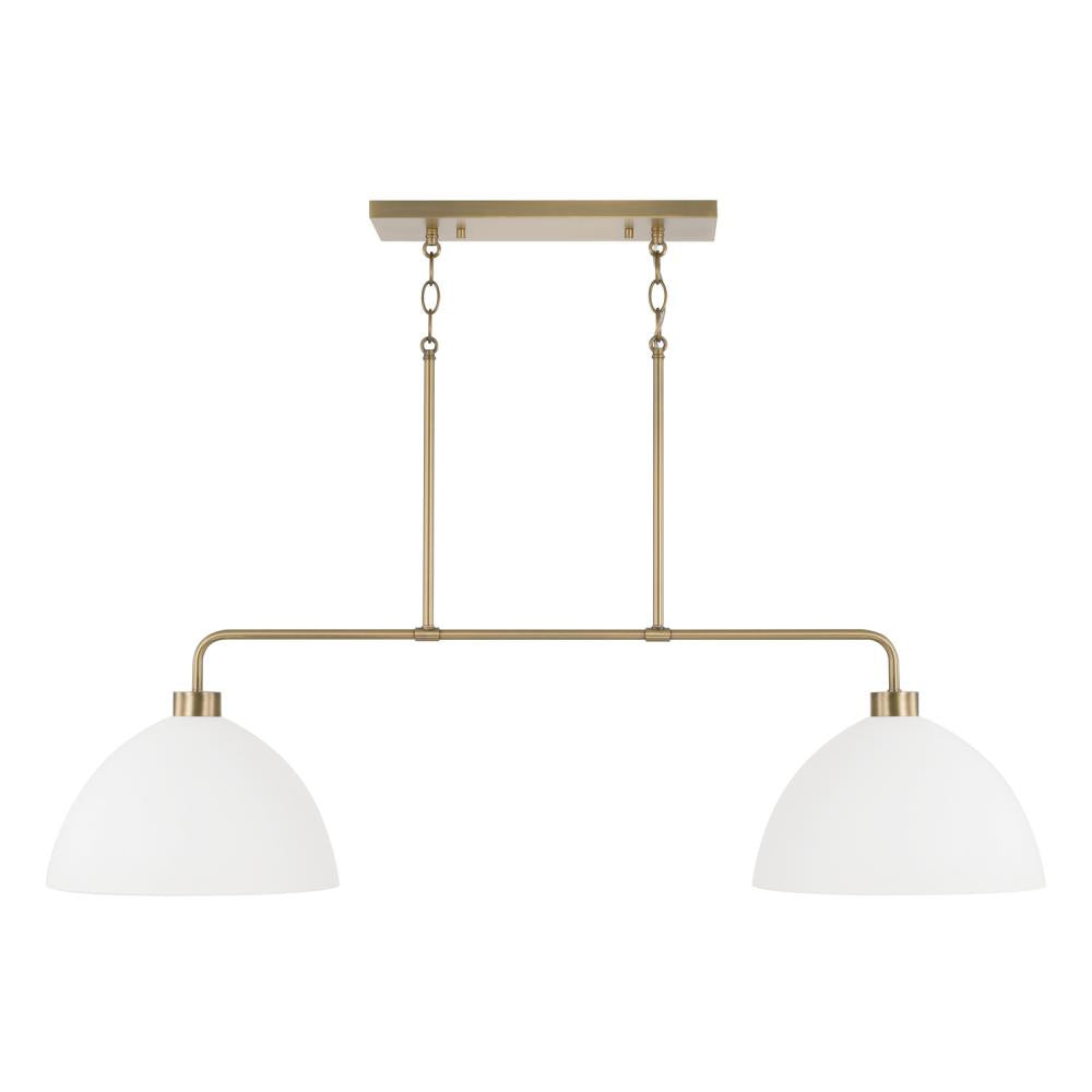 2-Light Linear Chandelier in Aged Brass and White