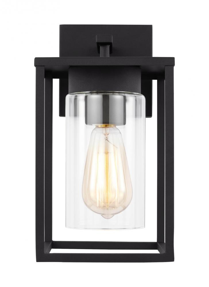 Vado transitional 1-light LED outdoor exterior small wall lantern sconce in black finish with clear