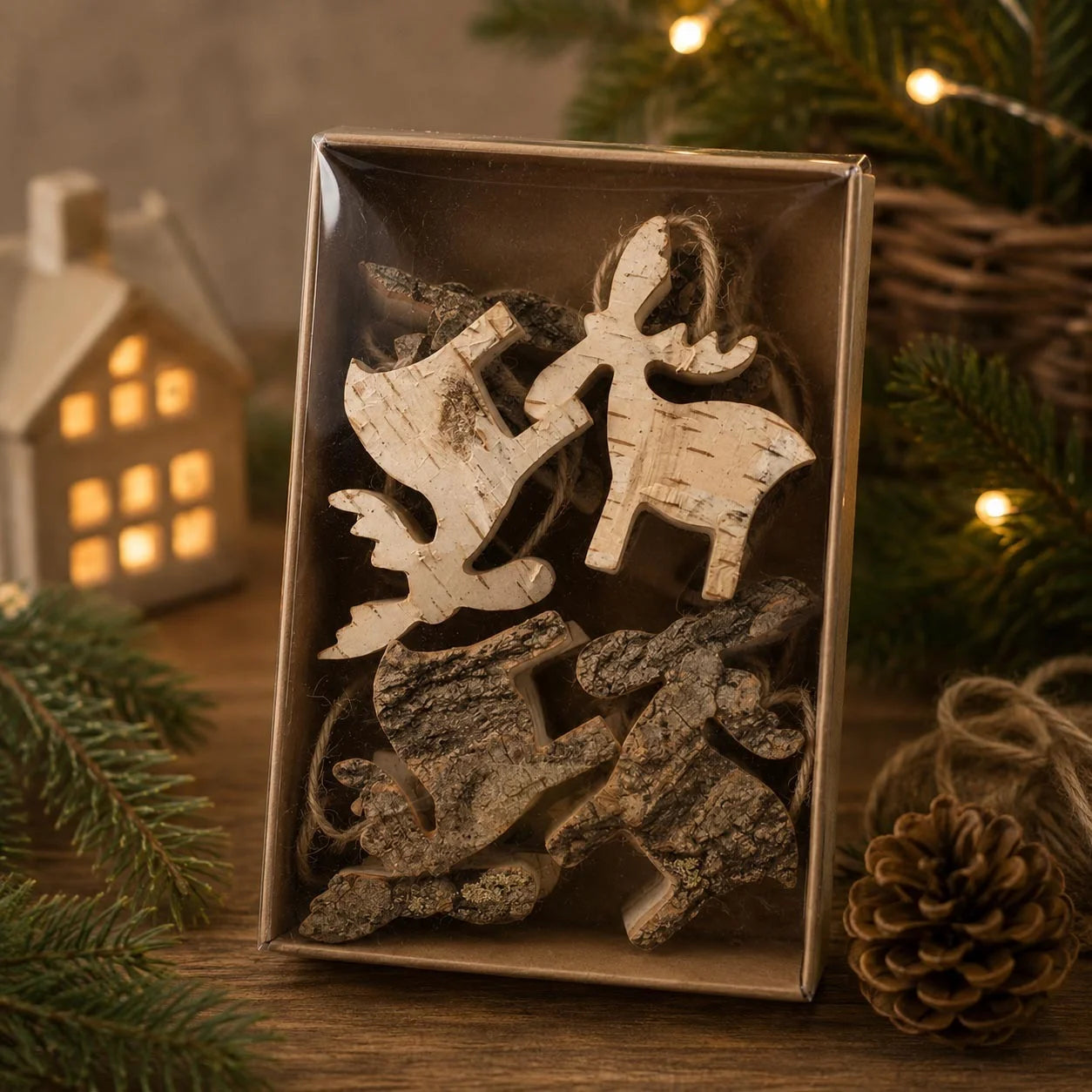 Bark Reindeer Ornament 8pc