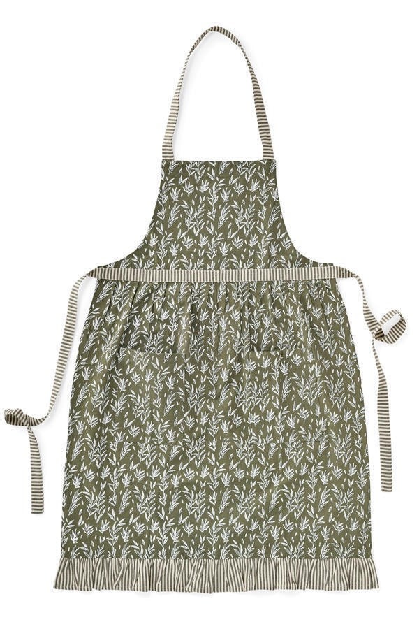 Apron Print Olive Branch Stripes Green