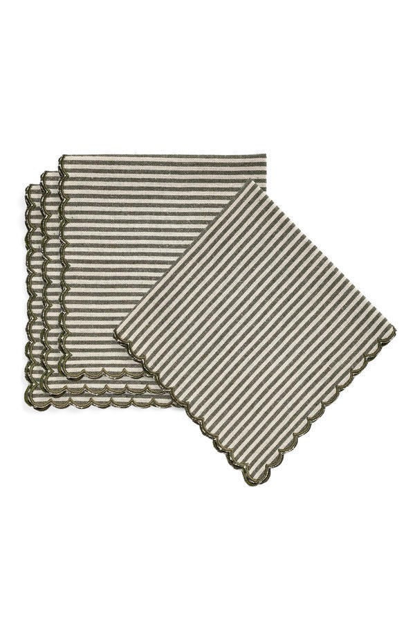 Napkins Set of 4 Scallop Stripes Arti Green