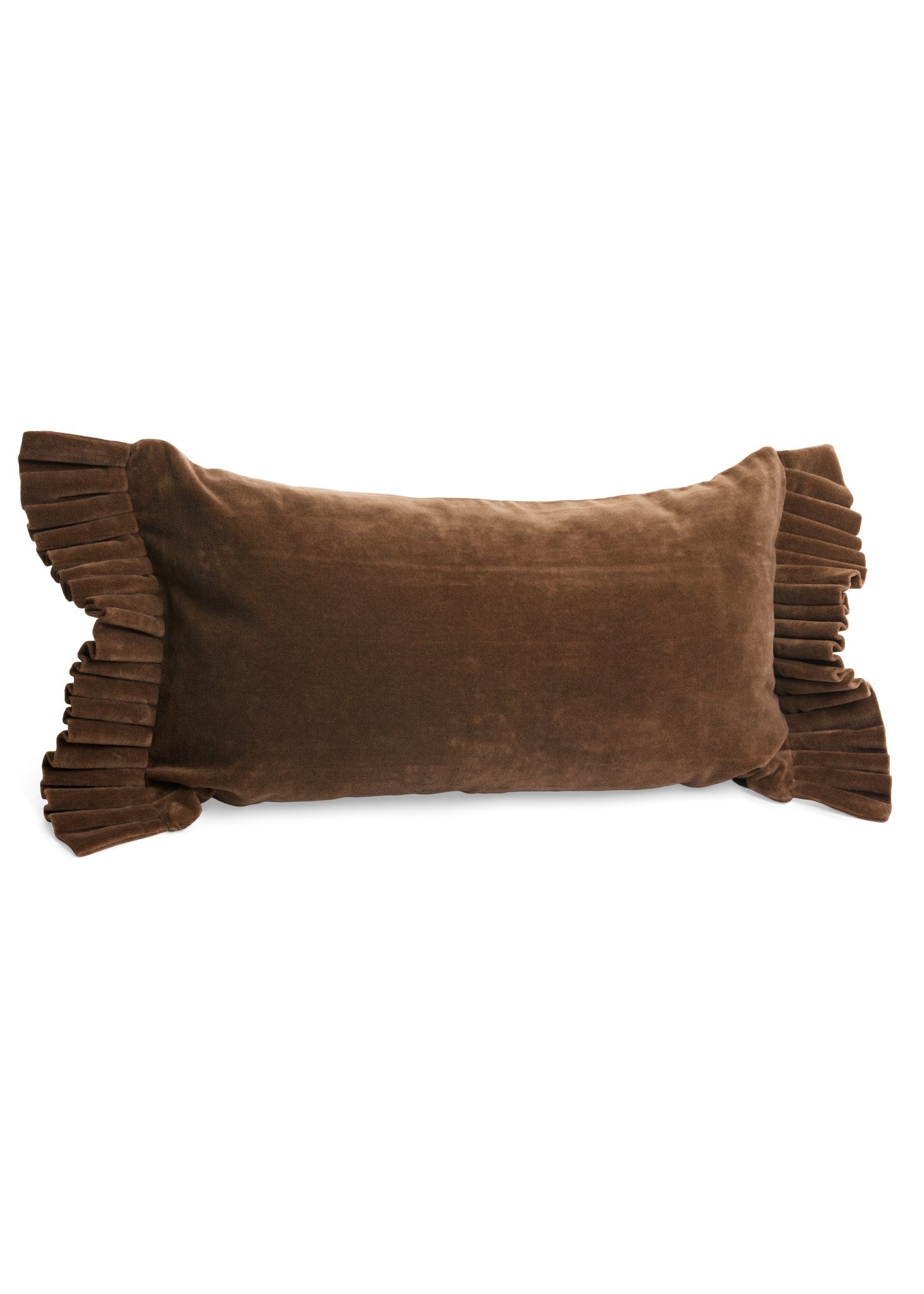 Cushion Velvet With 2 Sides Frills 12X22 Dark Brown