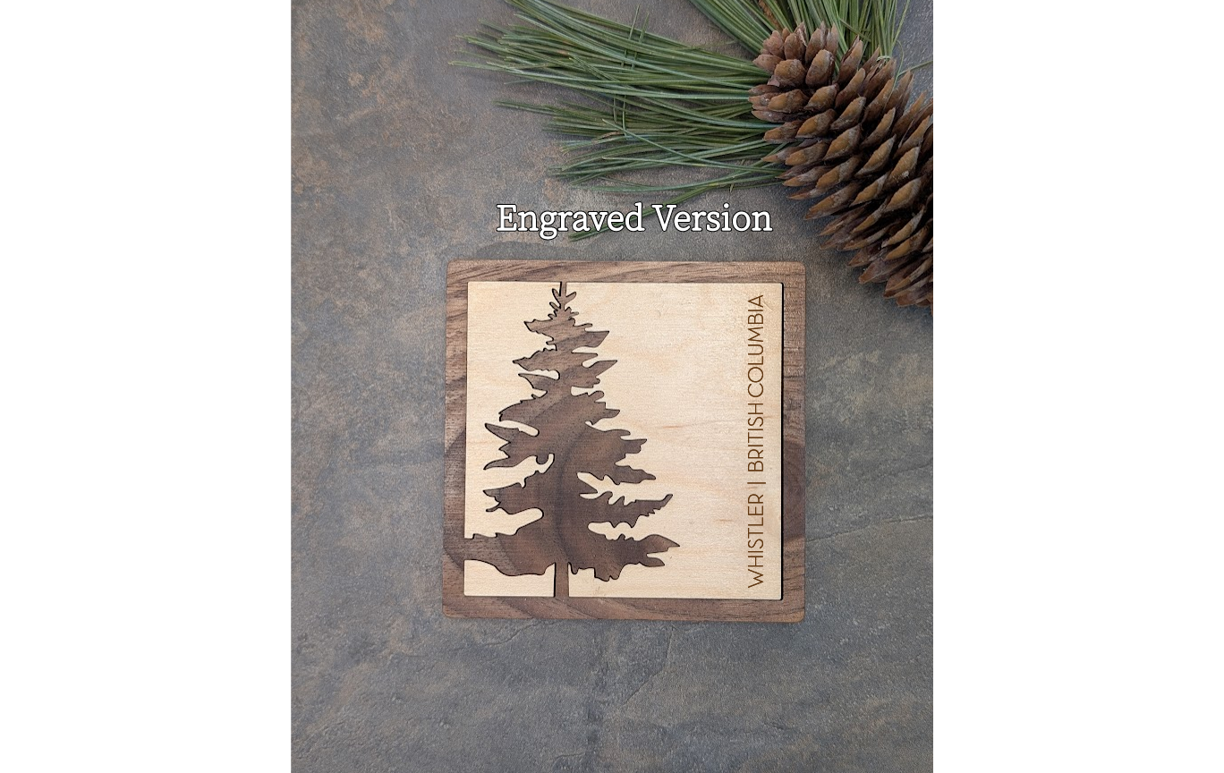 Pine Tree Inlay Wood Coaster - Made in Canada Souvenir
