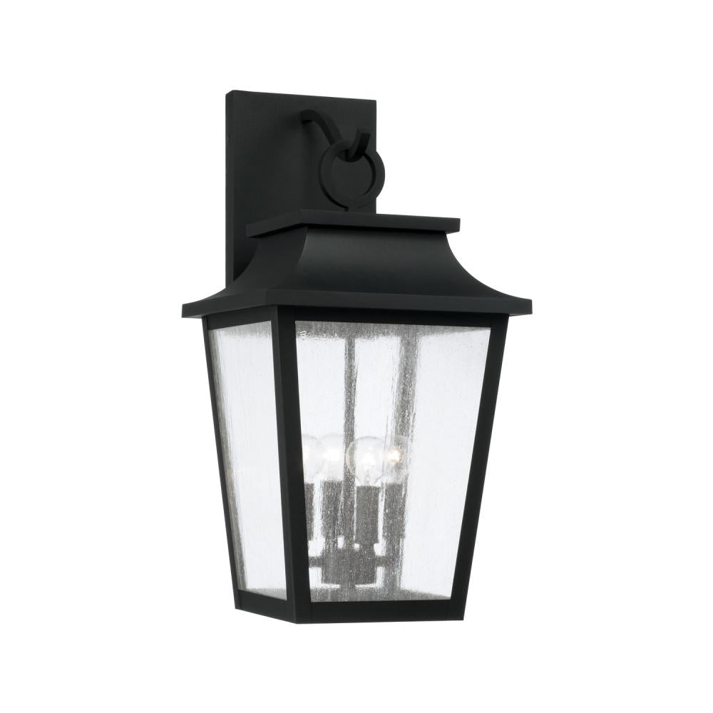 4-Light Outdoor Tapered Wall Lantern in Black with Ripple Glass