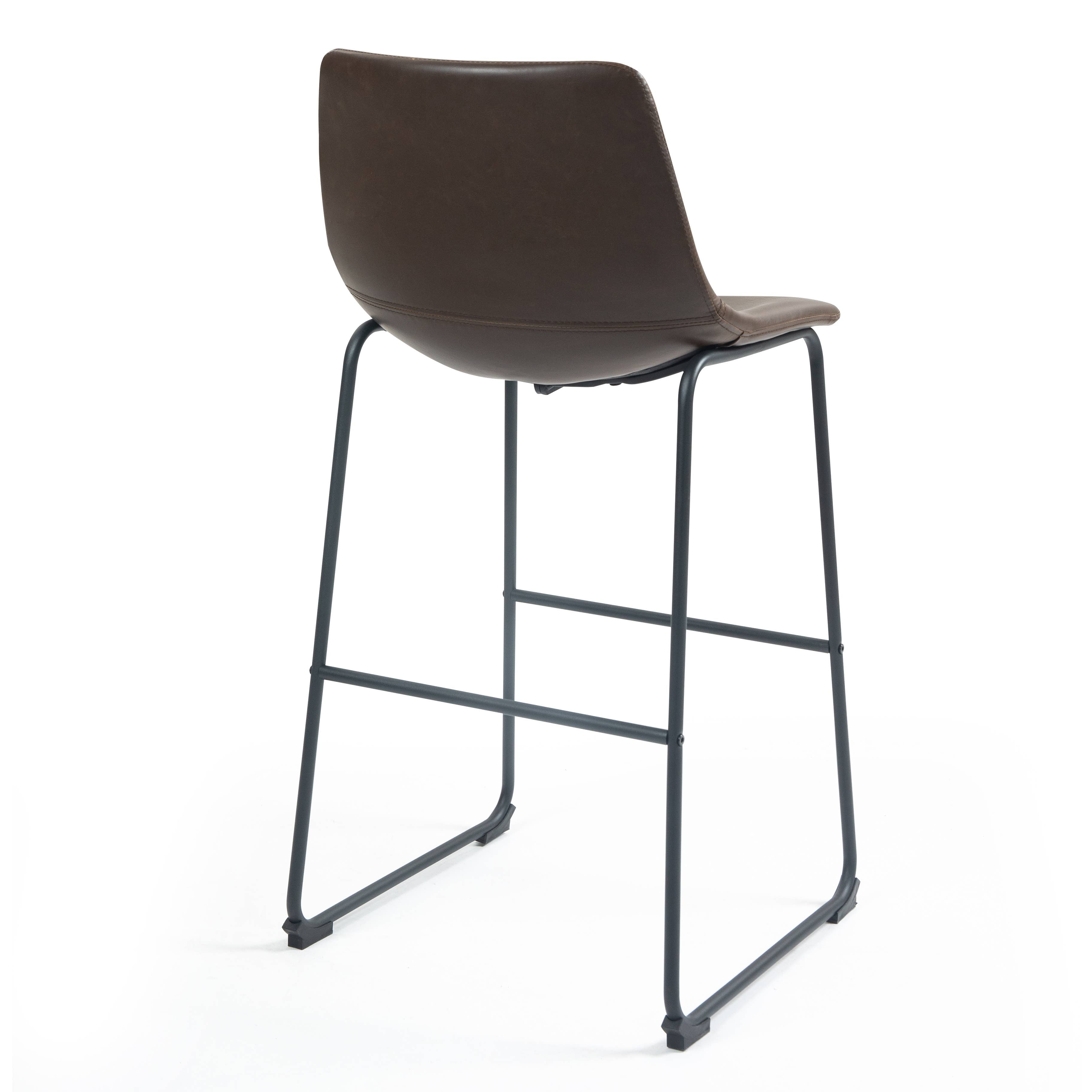 Set of 2 Adan Iron Frame Dark Brown Faux Leather Bar Stool