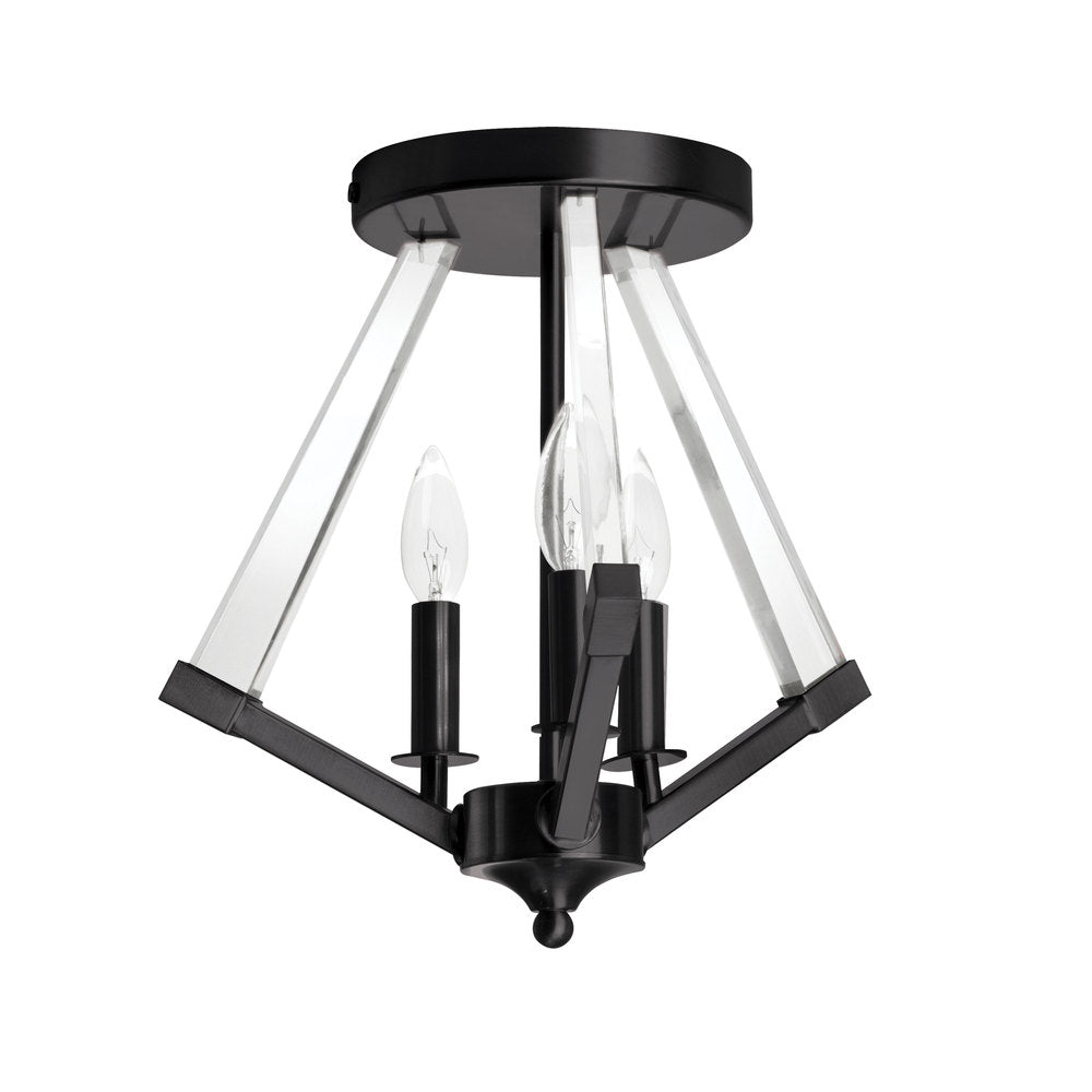 3LT Semi-Flush Mount, MB w/ Clear Acrylic