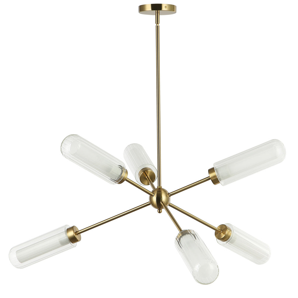6LT Chandelier, AGB w/ CLR Fluted & FR Glass