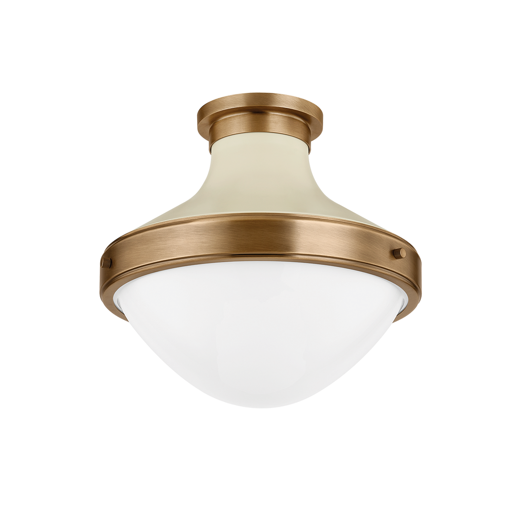 Maxton Flush Mount In Patina Brass and Soft Sand