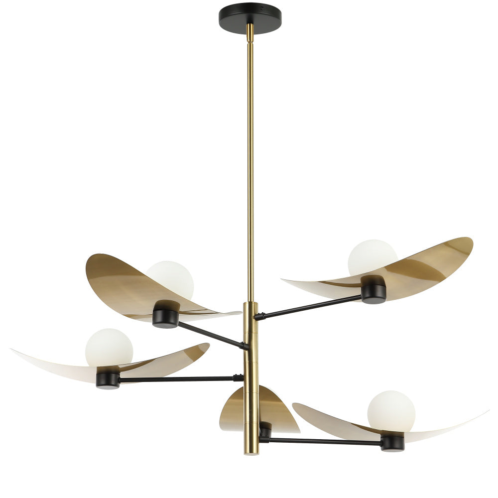 5LT Chandelier, AGB & MB w/ Opal Glass