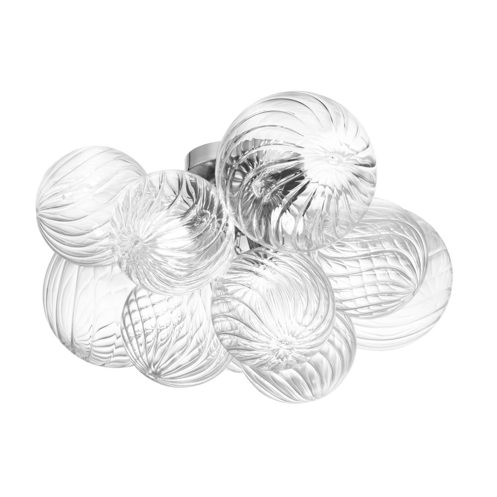 3LT Flush Mount, PC w/ CLR Spiral Glass