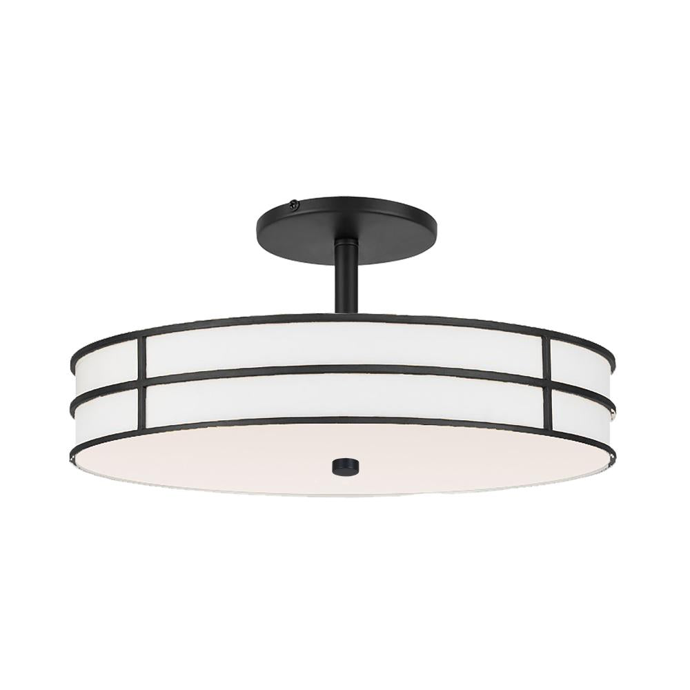 2LT Semi-Flush, MB w/ WH Fabric Shade