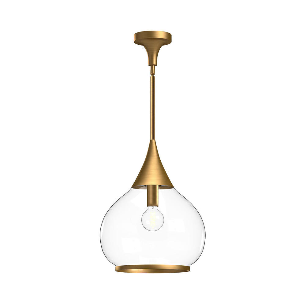 Hazel 14-in Aged Gold/Clear Glass 1 Light Pendant
