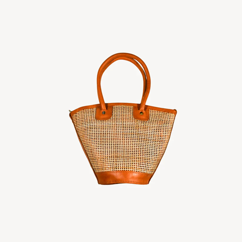 Leather Bag with Cane Accent - Mata Handled Crossbody
