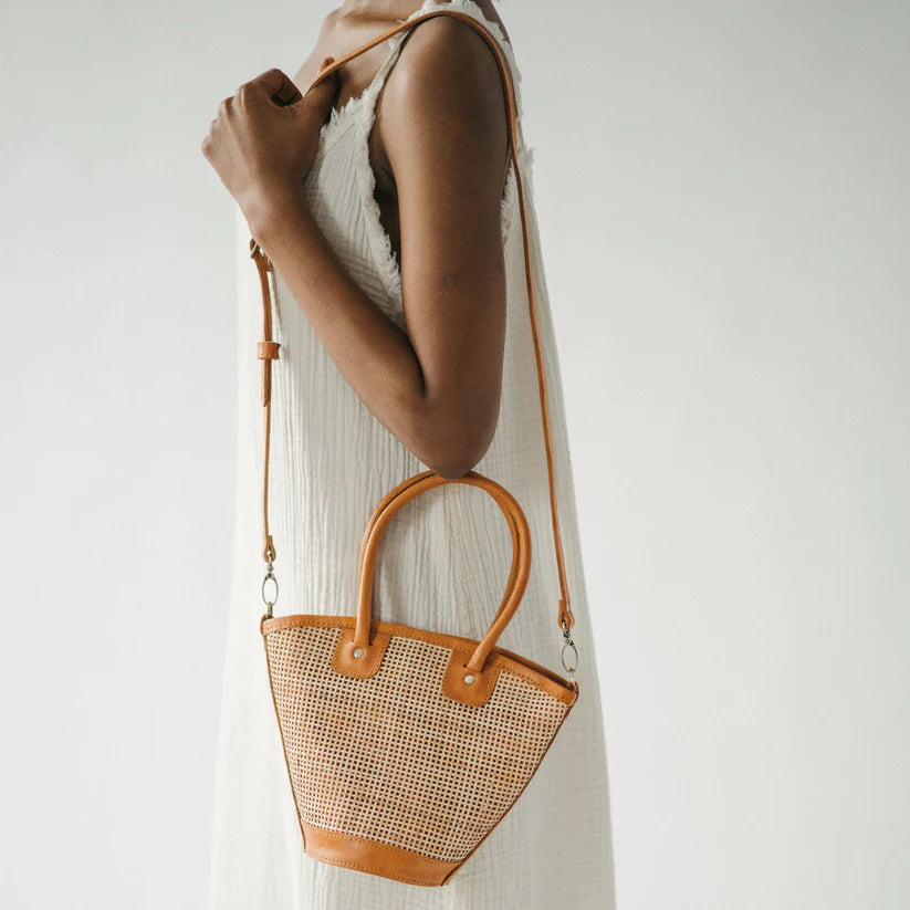 Leather Bag with Cane Accent - Mata Handled Crossbody