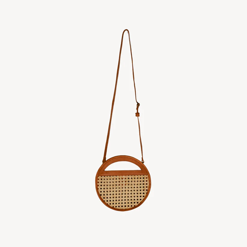 Leather Bag with Cane Accent - Round