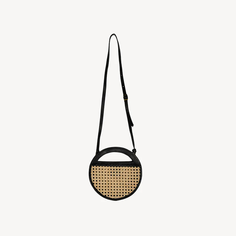 Leather Bag with Cane Accent - Round