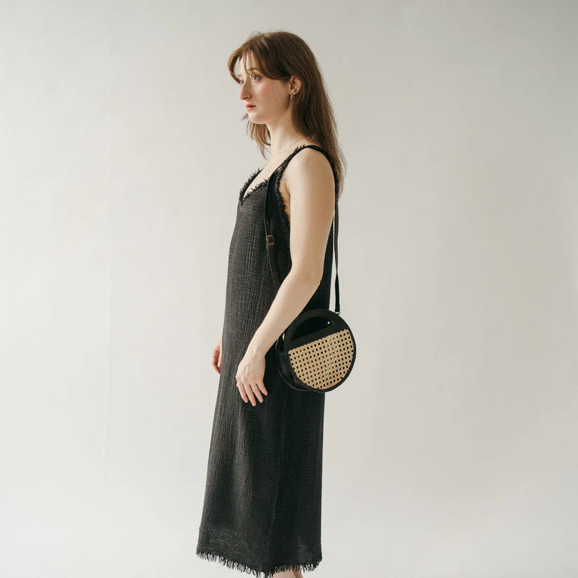 Leather Bag with Cane Accent - Round