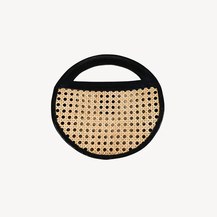 Leather Bag with Cane Accent - Round